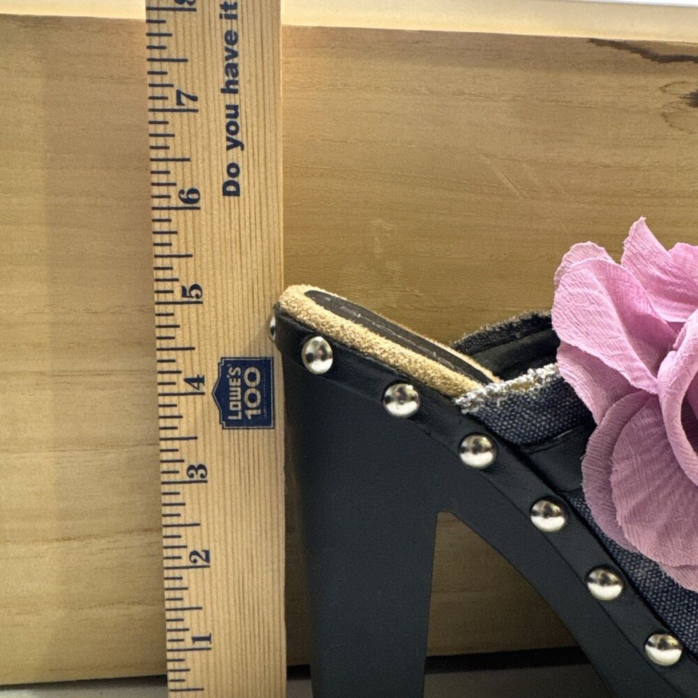 ShoeDazzle Women’s Denim Mule Clogs Pink Flower Platform Heels Studded Size 7 - Picture 9 of 11